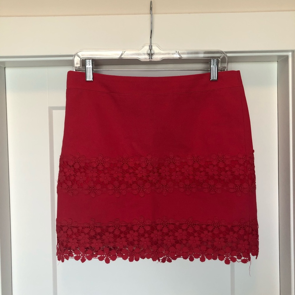 JCrew pink lace mini skirt